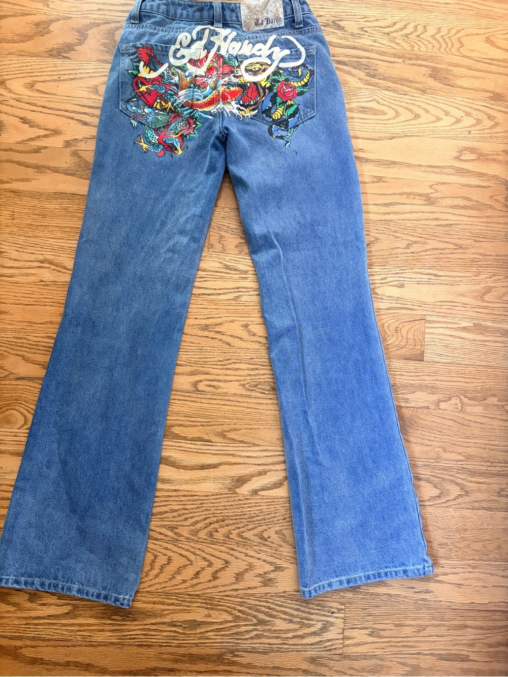 Ed Hardy Graphic Tattoo Back Pocket Bootcut Jeans - Size 24